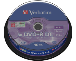 DVD+R DL Verbatim 8.5GB 8&times; Matt Silver/Double Layer 10 pack spindle