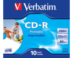 CD-R Verbatim 700MB 52&times; DataLife/Wide Inkjet Printable 10 pack JC