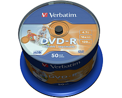 DVD-R Verbatim 4.7GB 16&times; Wide Inkjet Printable 50 pack spindle