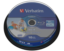 Blu-Ray Verbatim BD-R SL 6&times; 25GB Wide Inkjet Printable/No ID 10 pack spindle