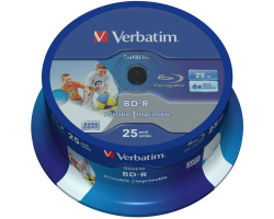Blu-Ray Verbatim BD-R SL 6&times; 25GB Wide Inkjet Printable/No ID 25 pack spindle