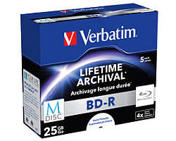 M-Disc Lifetime Archival Verbatim 25GB BD-R SL 4&times; Inkjet Printable 5 pack JC