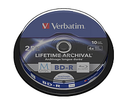 M-Disc Lifetime Archival Verbatim 25GB BD-R SL 4&times; Inkjet Printable 10 pack spindle