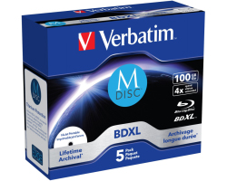 M-Disc Lifetime Archival Verbatim 100GB BD-R XL 4&times; Inkjet Printable 5 pack JC