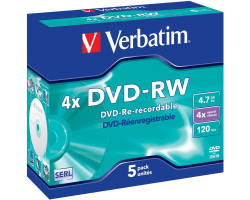 DVD-RW Verbatim 4.7GB 4&times; Matt Silver 5 pack JC