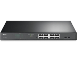 TP-Link JetStream 16-port Gigabit EasySmart PoE+ preklopnik (Switch), 16&times;10/100/1000M RJ45 PoE, 2&times;SFP Gigabit, 1U 19" rack-mount kući&scaron;te (192W)