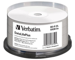 Blu-Ray Verbatim BD-R DL 6&times; 50GB Wide Thermal Printable/No ID 25 pack spindle