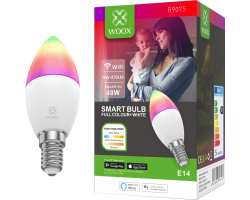 WOOX WiFi Smart LED RGB+CCT žarulja E14, 5W, 470lm, 2700K-6500K dimabilna, WooxHome app, glasovna kontrola - Alexa &amp; Google Assistant (R9075)