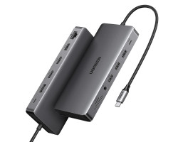 UGREEN 13-portni USB-C HUB, 1&times;DP/4K60, 2&times;HDMI/4K60, 1&times;USB-C (PD 100W), 1&times;USB-C, 4&times;USB-A, RJ45, 3.5mm, čitač kartica SD/TF
