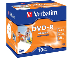 DVD-R Verbatim 4.7GB 16&times; Wide Inkjet Printable 10 pack JC